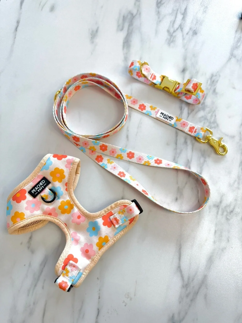 Dog Harness, Leash, and Collar Set - Dog Walking Floral Bundle